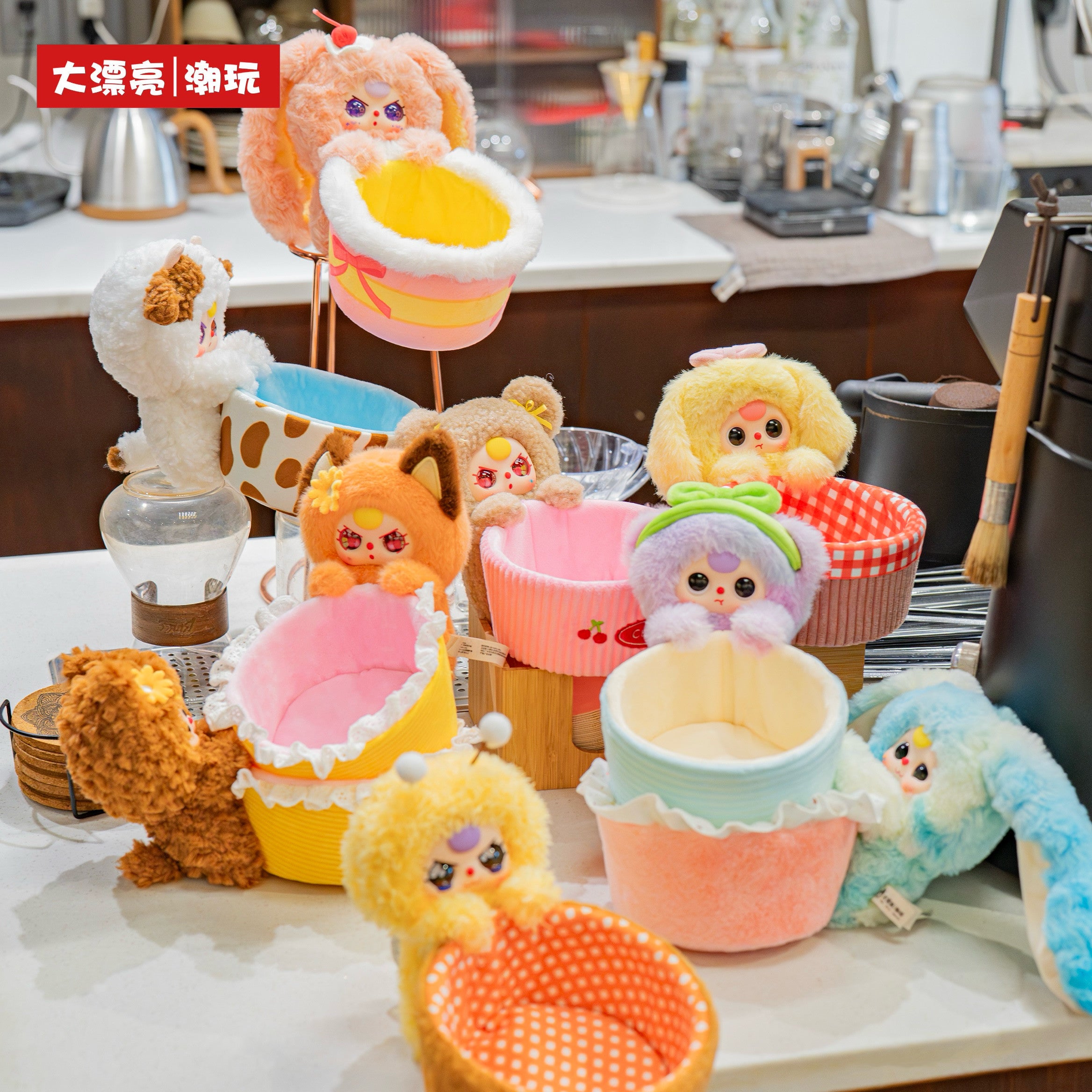 Baby Three Storage Basket Plush Blind Box Cute Collectible Toy Figure Desktop Organizer Decorative Gift