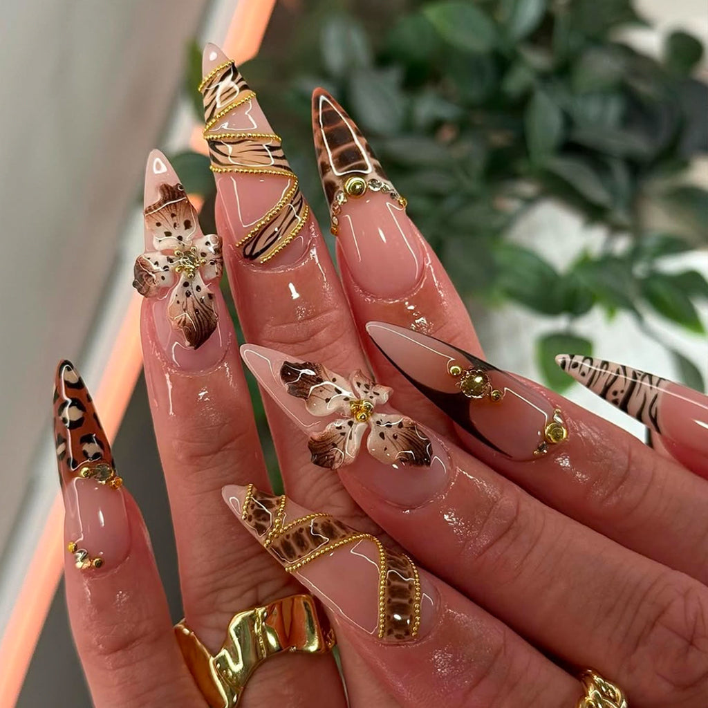 Long Almond Press-On Nails, French Tip, Glamorous Sparkle, European & American Style, Sweet & Edgy, Handmade Reusable False Nails 💅✨