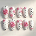 Fresh & Feminine 3D Floral Sculpted Milky White Polka Dot Almond Press-On Nails, 30-Piece Set, Reusable Fake Nails for Nail Art