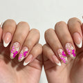 Handmade Daisy Bow French Press-On Nails, Sweet Floral Nail Art, Long Almond Shaped Fake Nails, Cute Elegant Manicure for Women