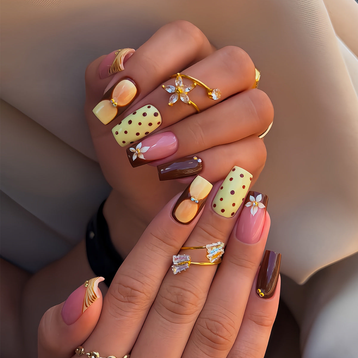 Y2K Polka Dot Press-On Nails, Handmade Sweet Ballet-Inspired Fake Nails, Versatile Fall & Winter Manicure Set, Cute Feminine Nail Tips for Women