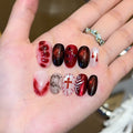Blood Night Red Eyes – Handmade Gothic Cat-Eye Cross Press-On Nails 🖤
