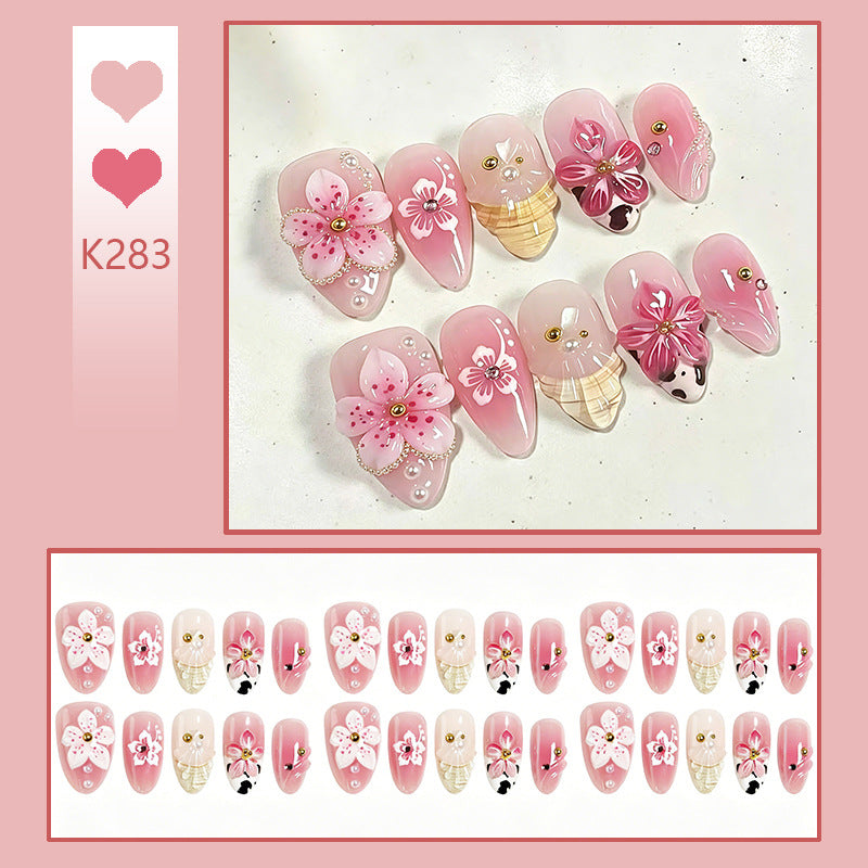 Handmade 3D Pink Flower Press-On Nails, Short Almond Shape, Floral False Nails, Reusable Nail Tips 💅🌸