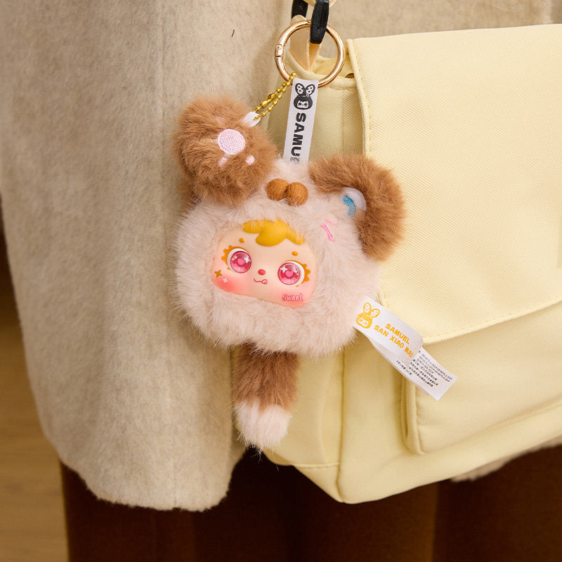 Samuel SanXiaoMao Paw Paw Plush Blind Box Keychain Toy, Cute Kawaii Bag Charm Pendant, Soft Collectible Mini Doll, Birthday Christmas Gift for Girls