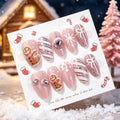 Christmas 3D Cute Snowman Almond Press-On Nails, Gold-Accented Snowflake Nail Tips, Sweet Holiday Fake Nails, 30-Piece Set