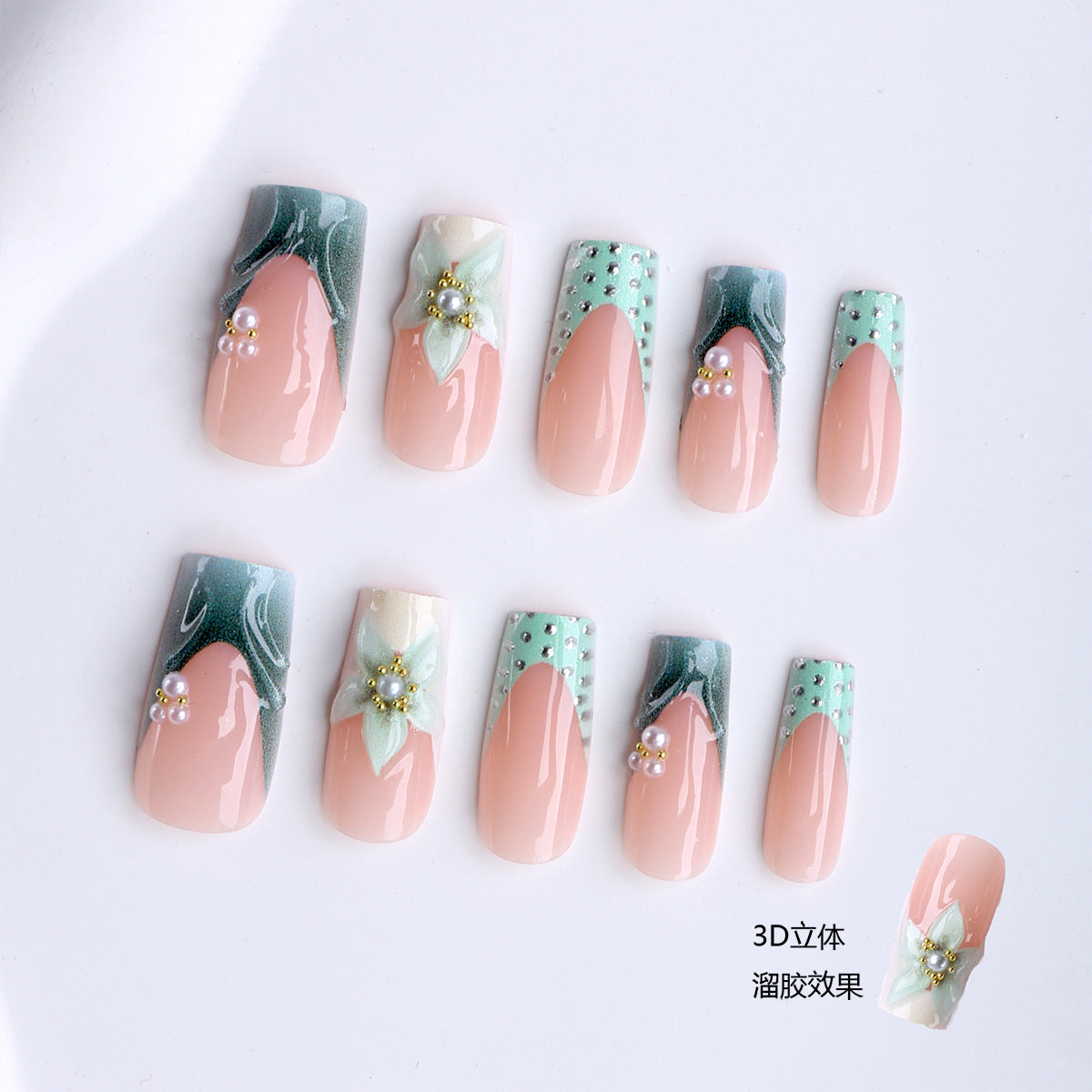 Vintage French 3D Press-On Nails, Elegant Versatile Fake Nails, Retro Chic Reusable Nail Tips, Sophisticated Wearable Manicure Set for Women