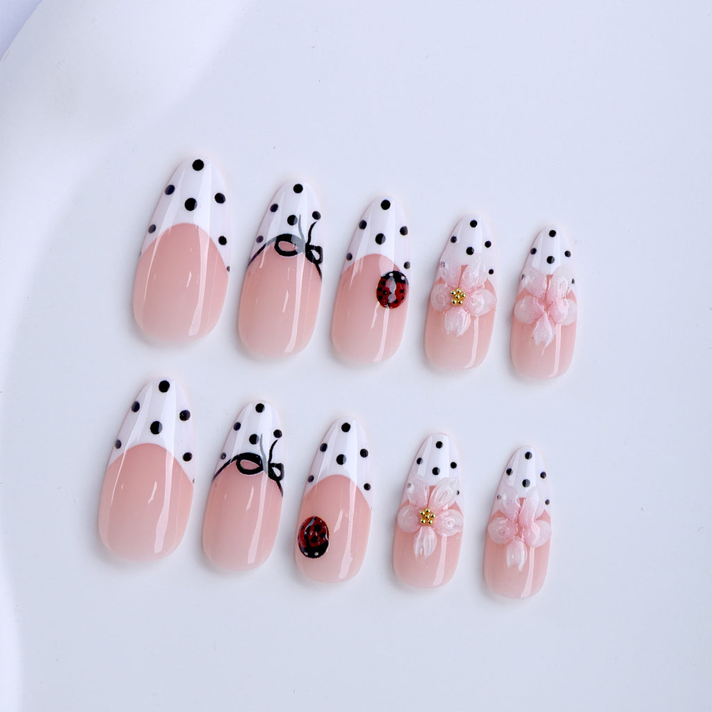 French 3D Drip-Gel Floral Almond Press-On Nails, Stylish False Nail Tips, French, Y2K Glam, European & American, Sweet & Cool 💅🌸✨