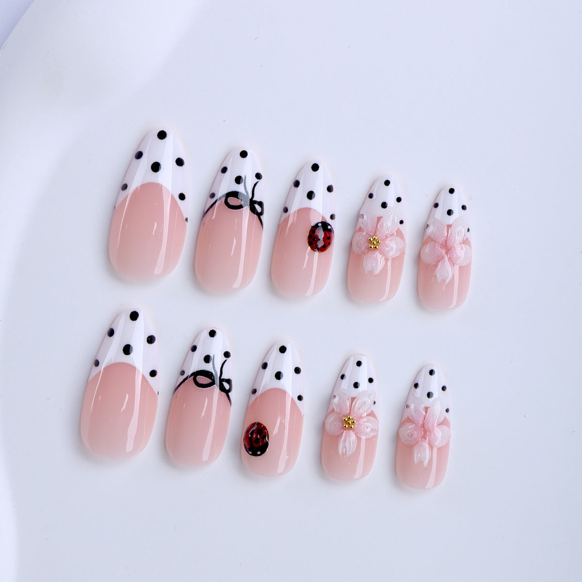 French 3D Drip-Gel Floral Almond Press-On Nails, Stylish False Nail Tips, French, Y2K Glam, European & American, Sweet & Cool 💅🌸✨