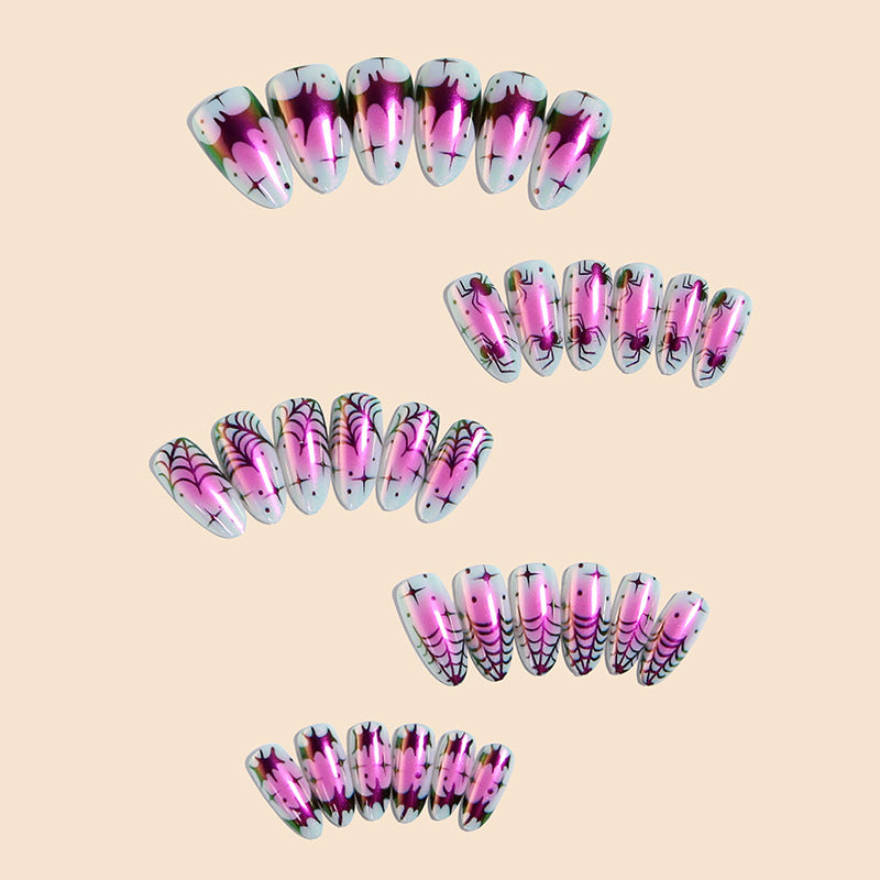 Handmade Halloween Almond Press-On Nails, Gradient Spider Web Design, Sweet & Cool False Nails, Trendy Nail Tips for Women & Girls