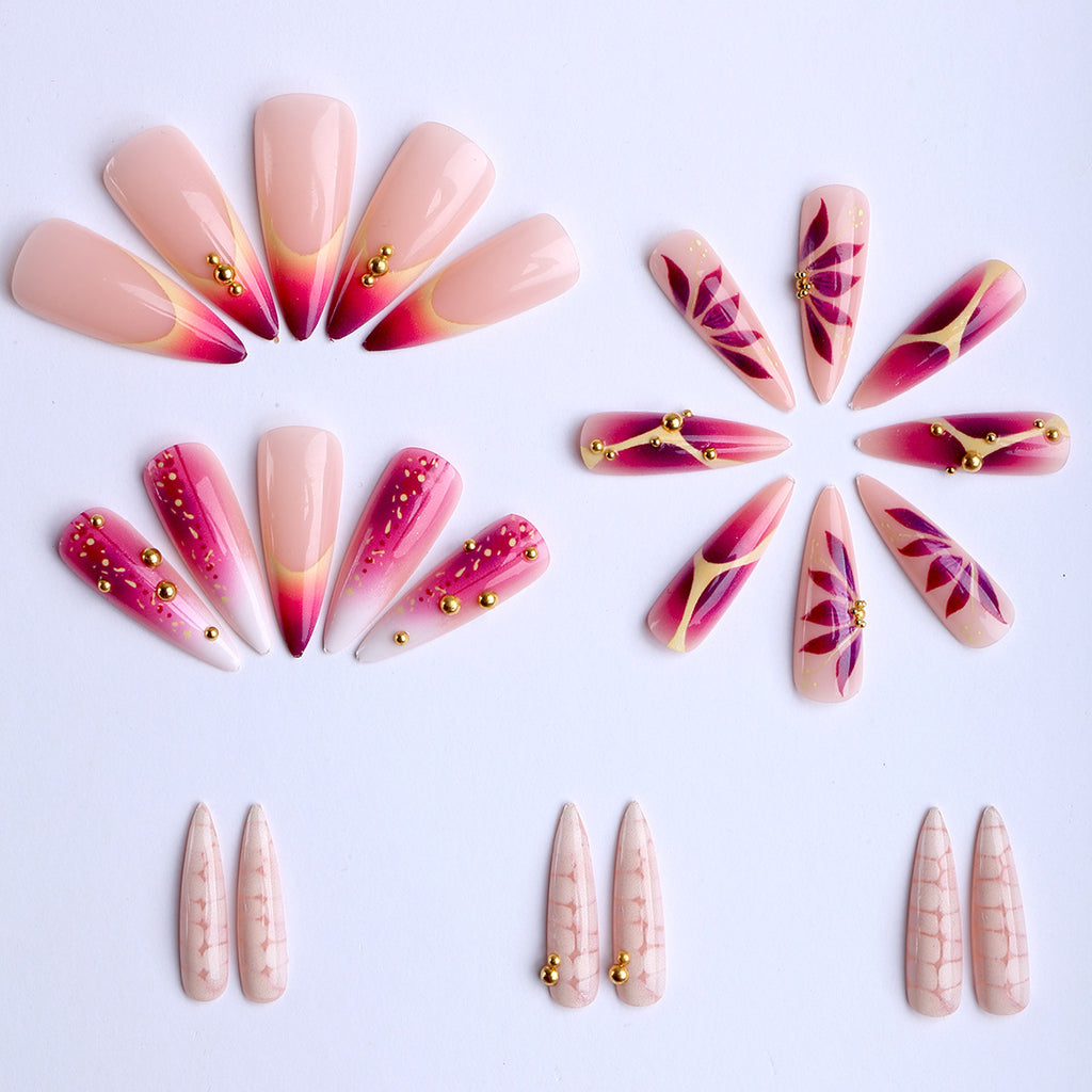 Long Stiletto Tropical Exotic Luxe Pattern Press-On Nails, Stylish False Nail Tips 🌴✨💅