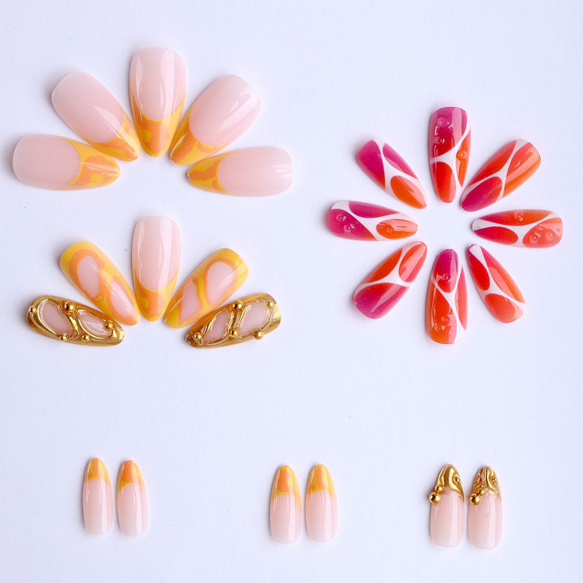 Bohemian Gold-Accented Press-On Nails, Hand-Painted 3D Artistic Almond False Nails, Reusable Nail Tips ✨💅