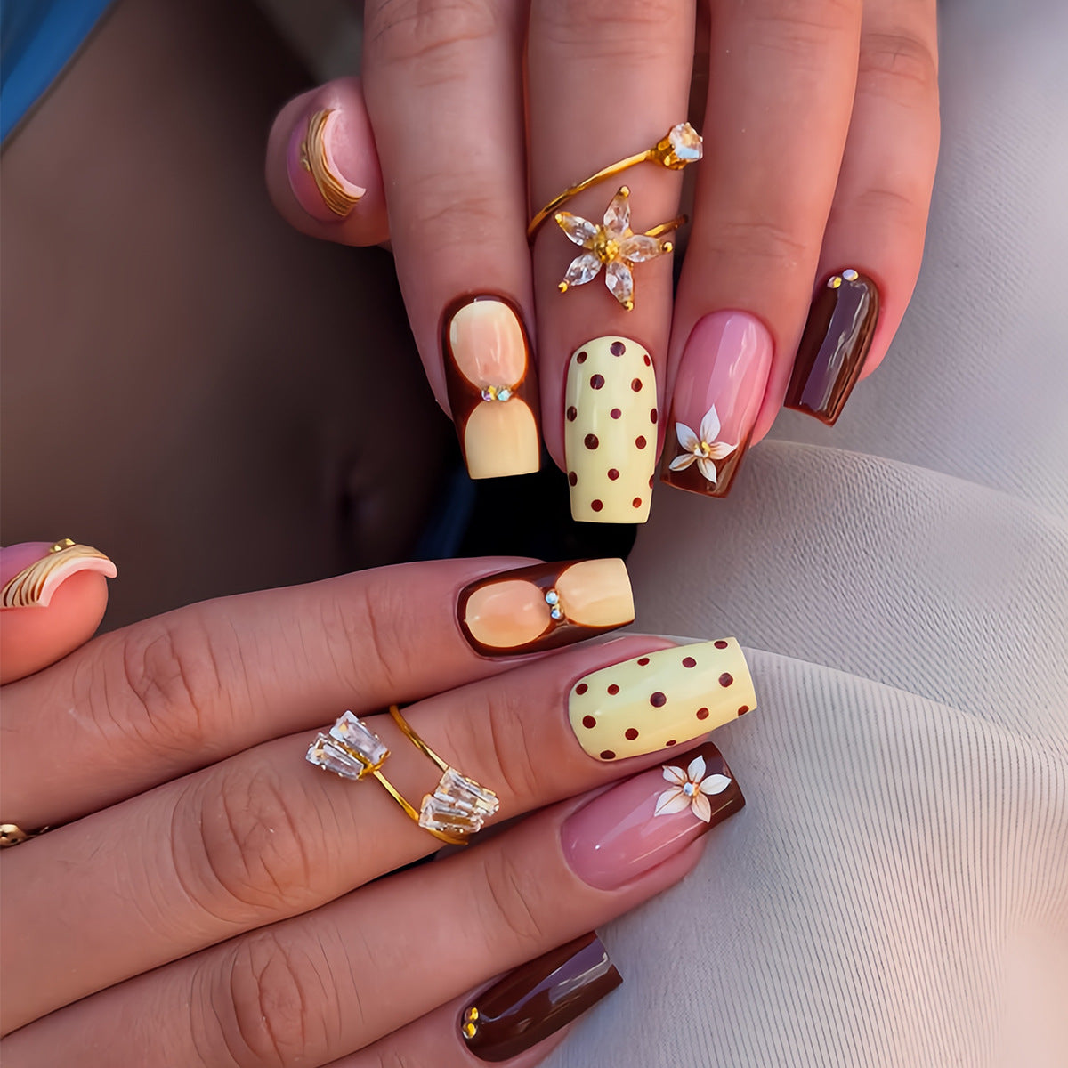 Y2K Polka Dot Press-On Nails, Handmade Sweet Ballet-Inspired Fake Nails, Versatile Fall & Winter Manicure Set, Cute Feminine Nail Tips for Women