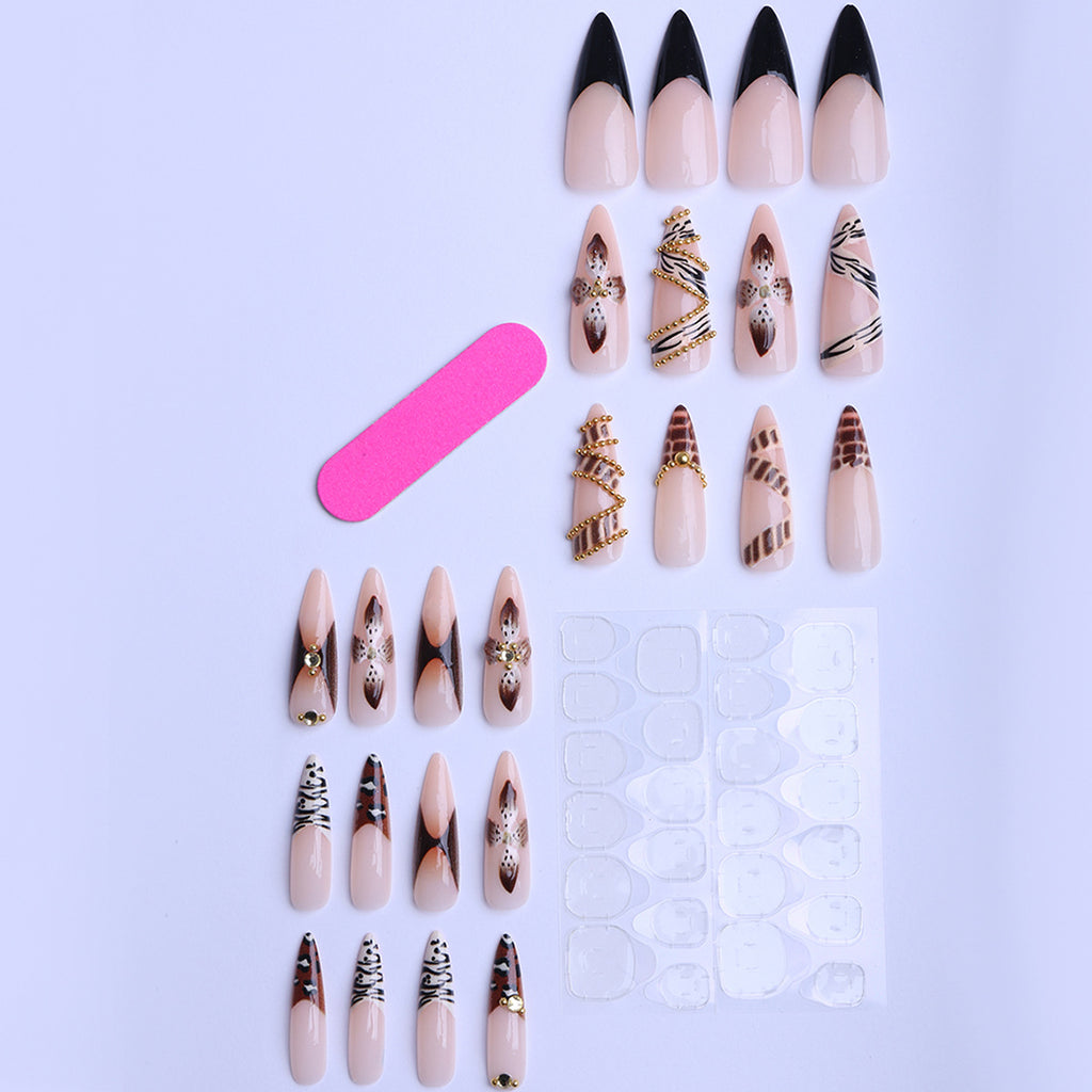 Long Almond Press-On Nails, French Tip, Glamorous Sparkle, European & American Style, Sweet & Edgy, Handmade Reusable False Nails 💅✨