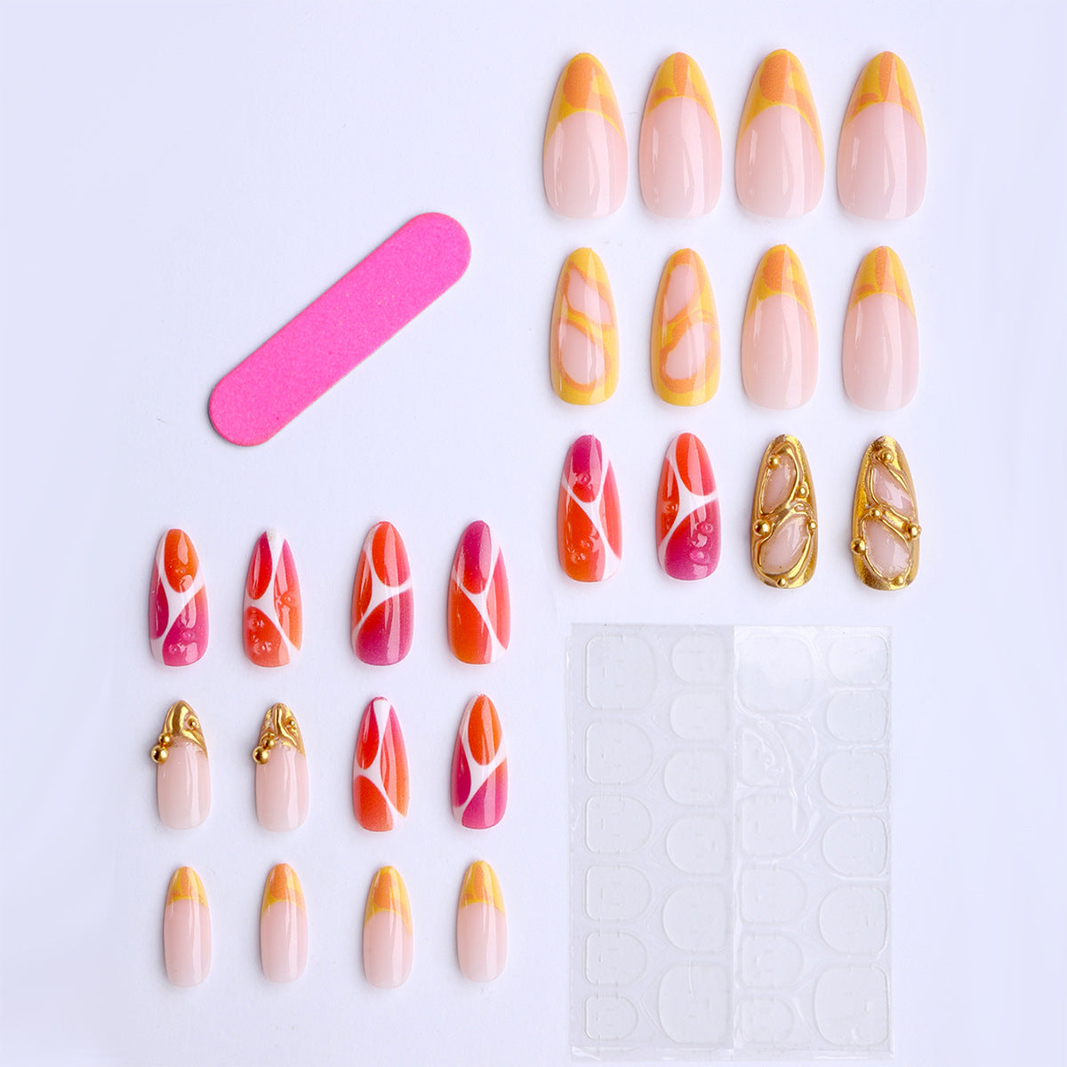 Bohemian Gold-Accented Press-On Nails, Hand-Painted 3D Artistic Almond False Nails, Reusable Nail Tips ✨💅