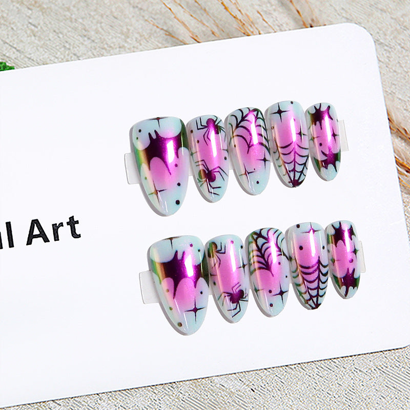 Handmade Halloween Almond Press-On Nails, Gradient Spider Web Design, Sweet & Cool False Nails, Trendy Nail Tips for Women & Girls