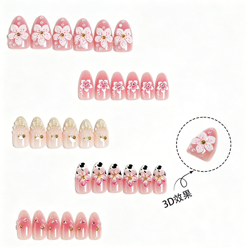 Handmade 3D Pink Flower Press-On Nails, Short Almond Shape, Floral False Nails, Reusable Nail Tips 💅🌸