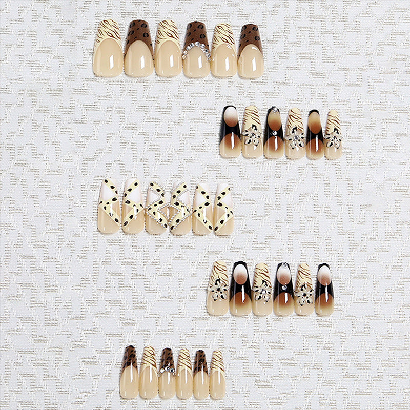 Leopard Print Press-On Nails, Medium Tapered Blush Nails, Handmade Rhinestone & 3D Floral Nail Tips 💅🐆🌸