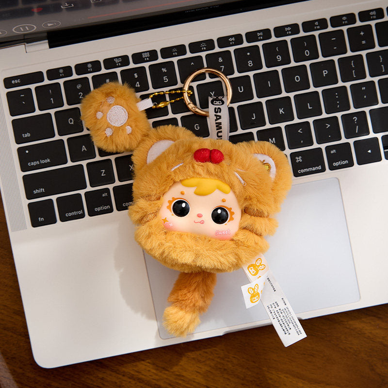 Samuel SanXiaoMao Paw Paw Plush Blind Box Keychain Toy, Cute Kawaii Bag Charm Pendant, Soft Collectible Mini Doll, Birthday Christmas Gift for Girls