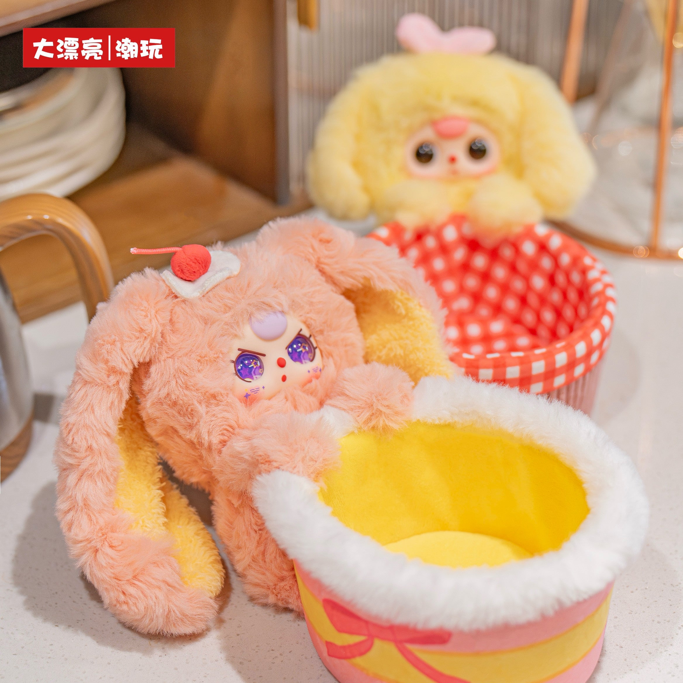 Baby Three Storage Basket Plush Blind Box Cute Collectible Toy Figure Desktop Organizer Decorative Gift