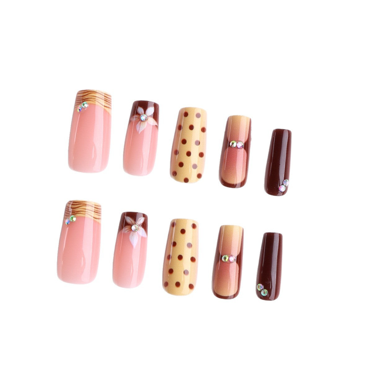 Y2K Polka Dot Press-On Nails, Handmade Sweet Ballet-Inspired Fake Nails, Versatile Fall & Winter Manicure Set, Cute Feminine Nail Tips for Women