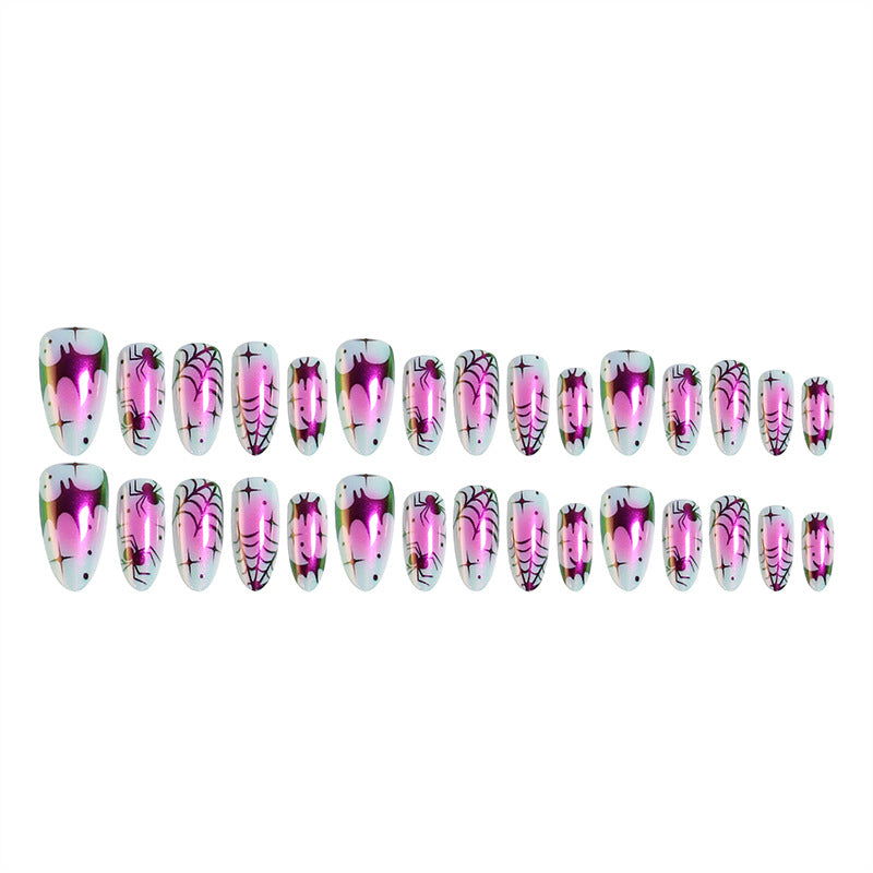 Handmade Halloween Almond Press-On Nails, Gradient Spider Web Design, Sweet & Cool False Nails, Trendy Nail Tips for Women & Girls
