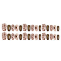 New Leopard Print Press-On Nails, Oval-Shaped Mocha Brown False Nails with Star Design, Trendy Statement Nail Tips for Women