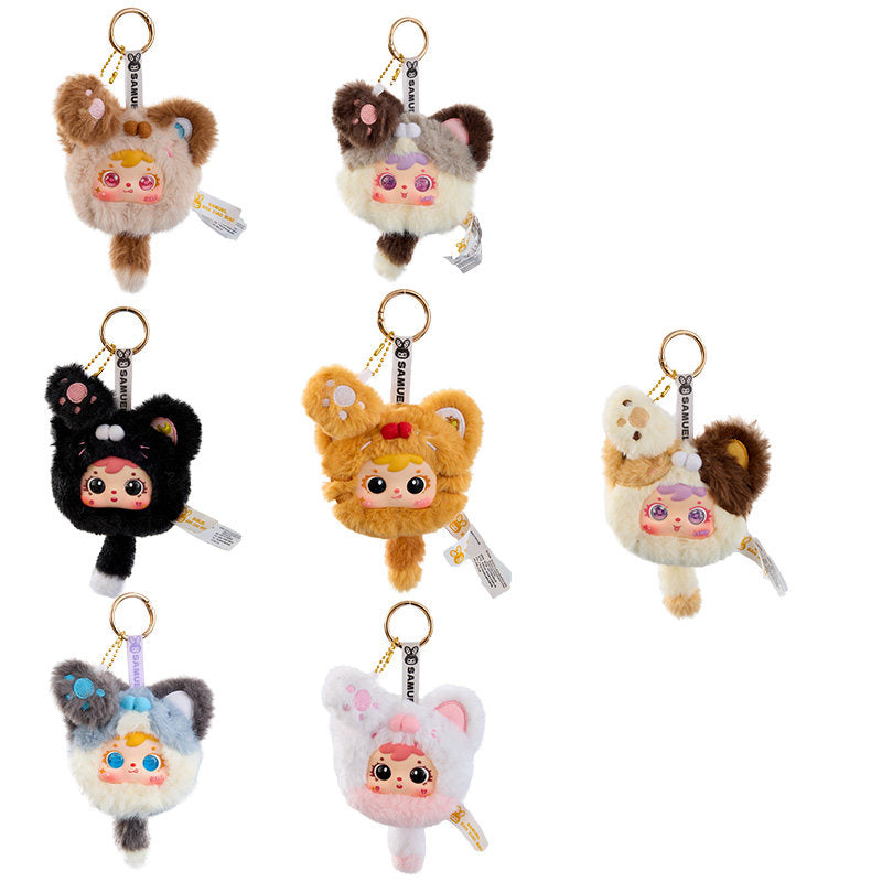 Samuel SanXiaoMao Paw Paw Plush Blind Box Keychain Toy, Cute Kawaii Bag Charm Pendant, Soft Collectible Mini Doll, Birthday Christmas Gift for Girls