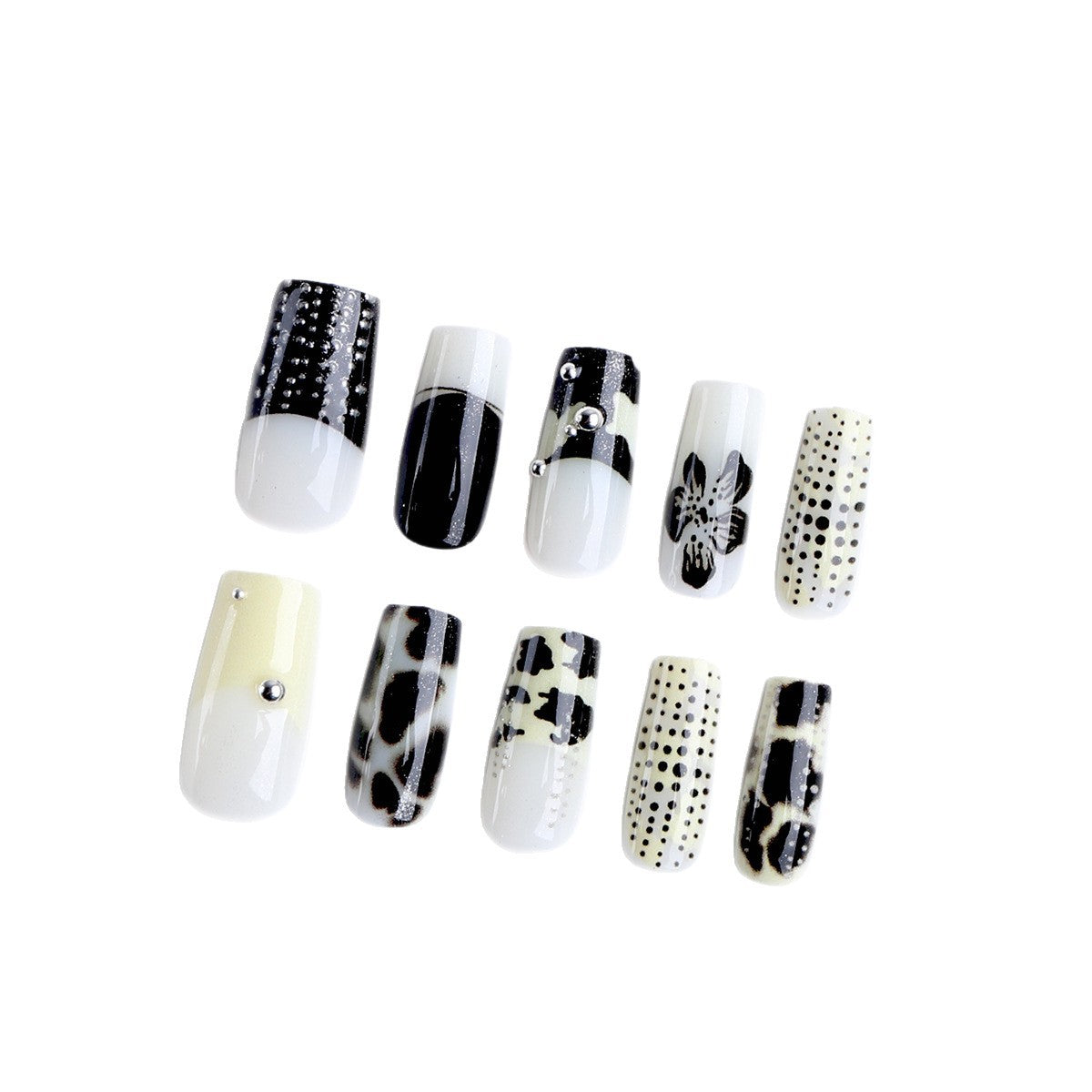 3D Embossed Cow Print Press-On Nails, Handmade Medium Square Fake Nails, Cute & Edgy Sweet Style Manicure Set, Versatile Statement Nail Tips for Women