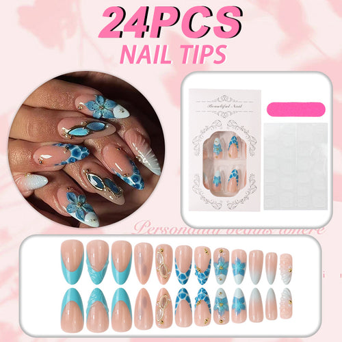 24-Piece 3D Gold French Press-On Nails – Long Stiletto Embossed Luxury False Nail Set ✨